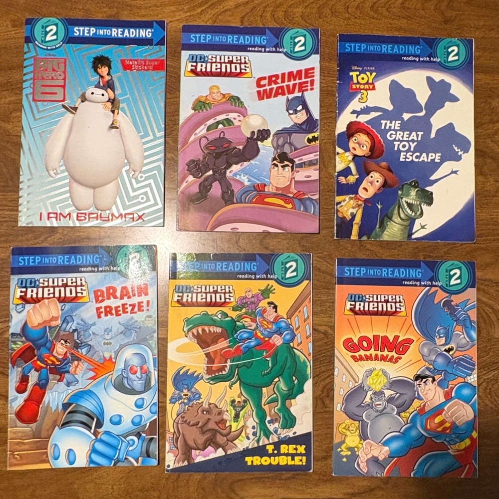 6 Step Into Reading Level 2 Book Lot DC Super Friends Toy Story Big Hero 6